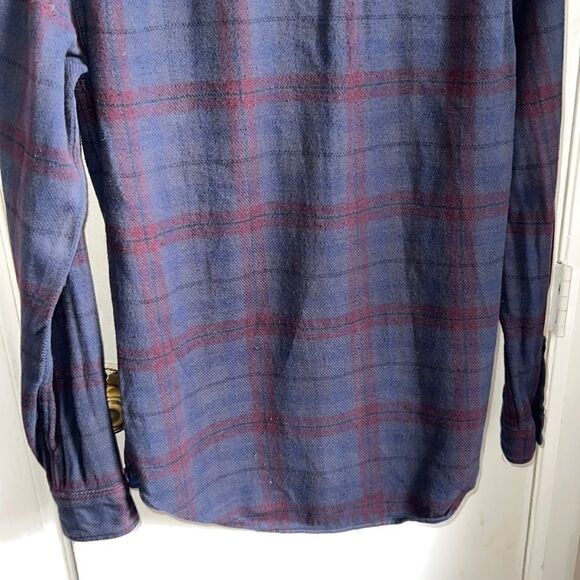 MODERN AMUSEMENT Navy and Maroon Plaid Print Flannel Shirt-S - Picture 6 of 9